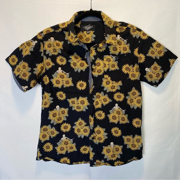Eighty Eight Boys Sunflowers and Skeletons Button Down Shirt Tee Kids Size 14/16 - Picture 1 of 8